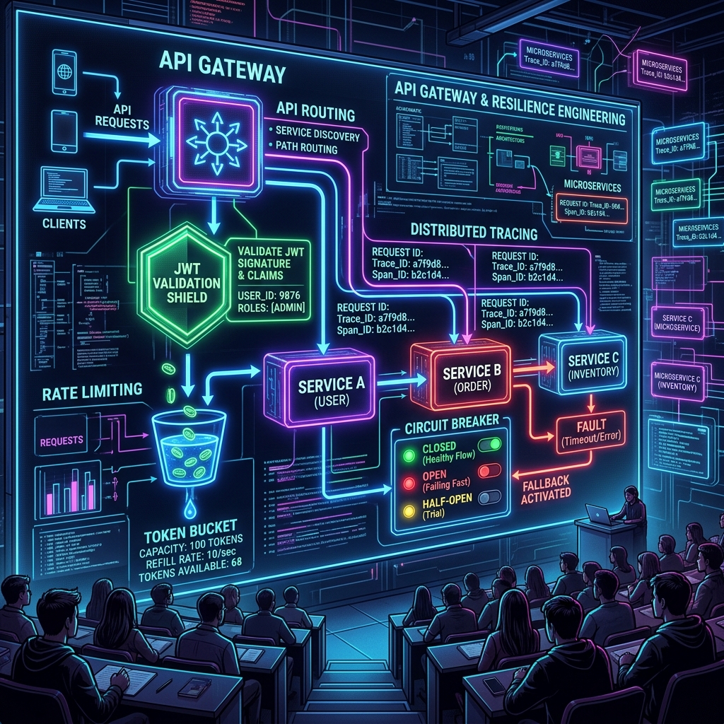 Featured image of post API Gateways & Distributed Resilience Engineering: Auth, Rate Limiting, Circuit Breakers & Tracing